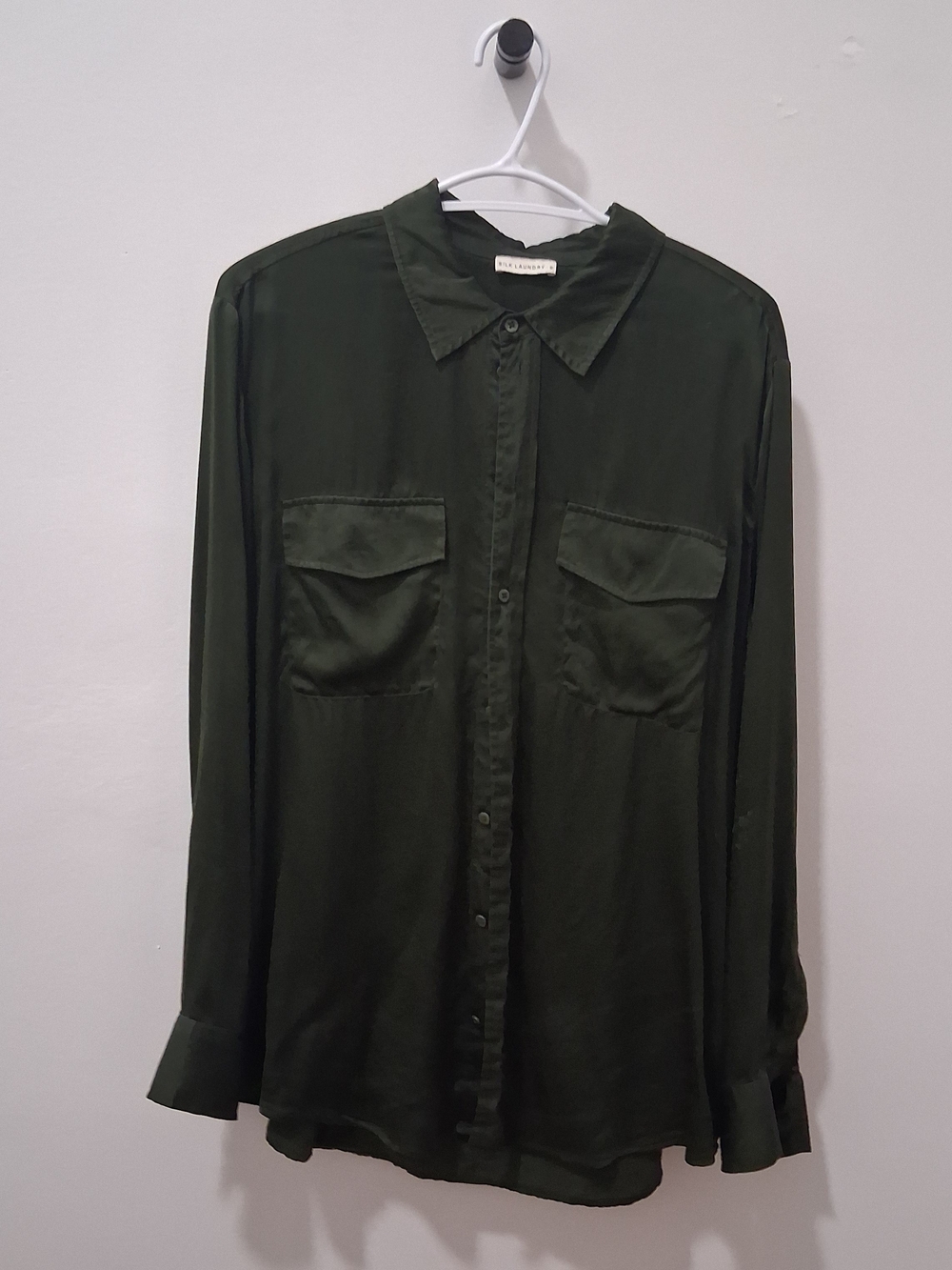 Women's Silk Dark Cedar Green Boyfriend Shirt